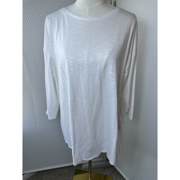 CHICOS Ultimate Tee White V Neck 3/4 Sleeve Cotton Modal High Low Large 2 - Picture 3 of 9